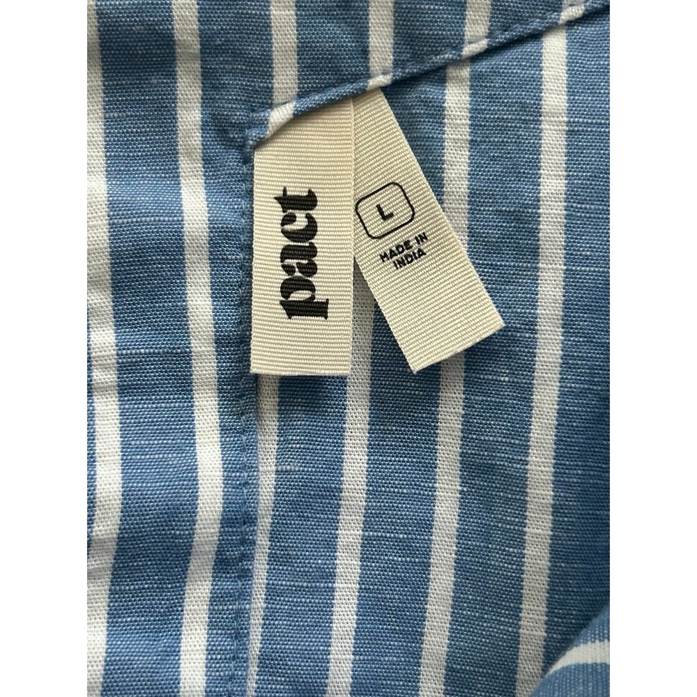 Pact Canopy Linen Blend Notch Neck Striped Midi Dress Blue White L NWOT - Picture 5 of 7